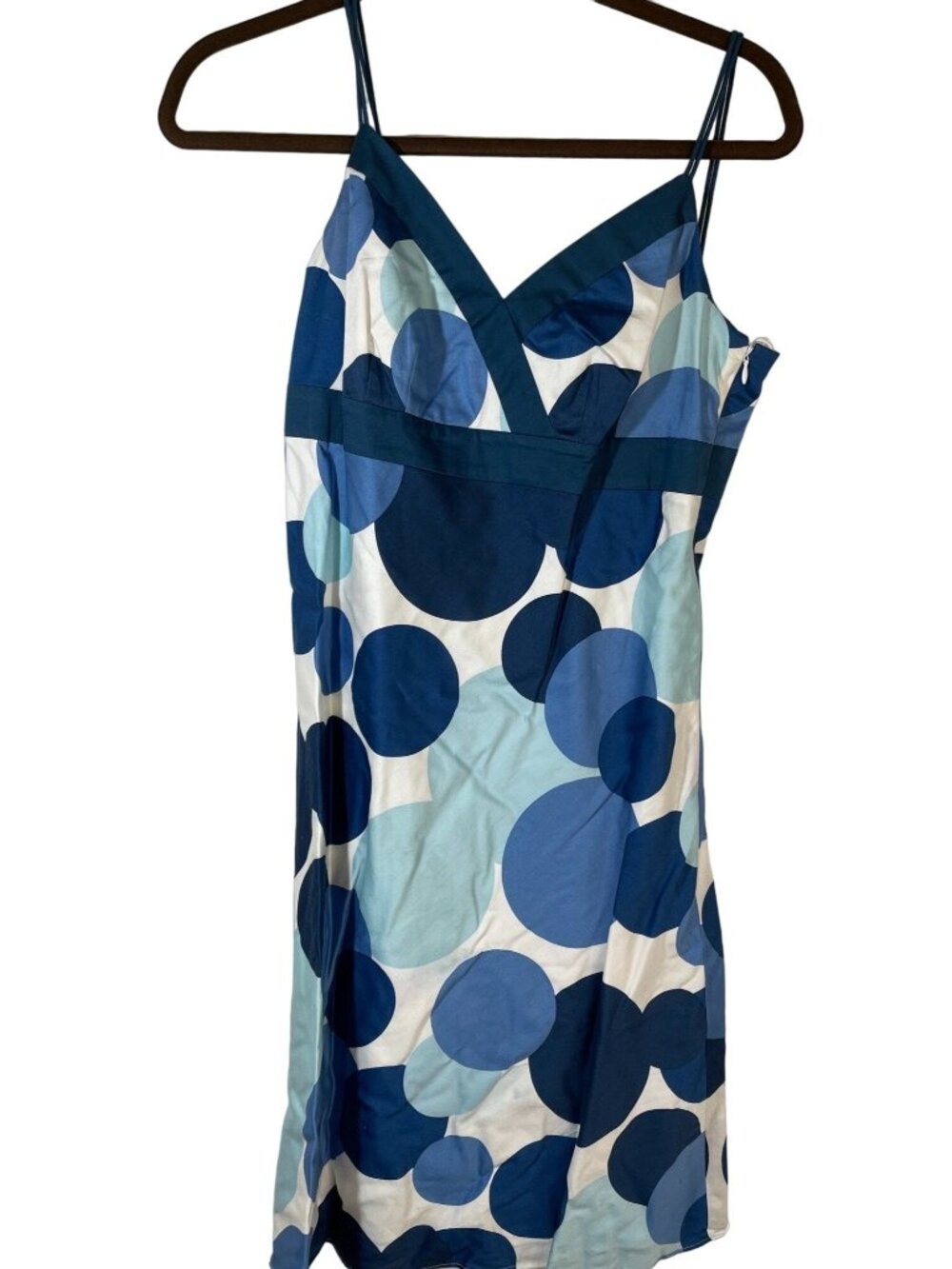 Ann Taylor dress dots v neck zip up #217714 cotton blue white teal size 2 READ